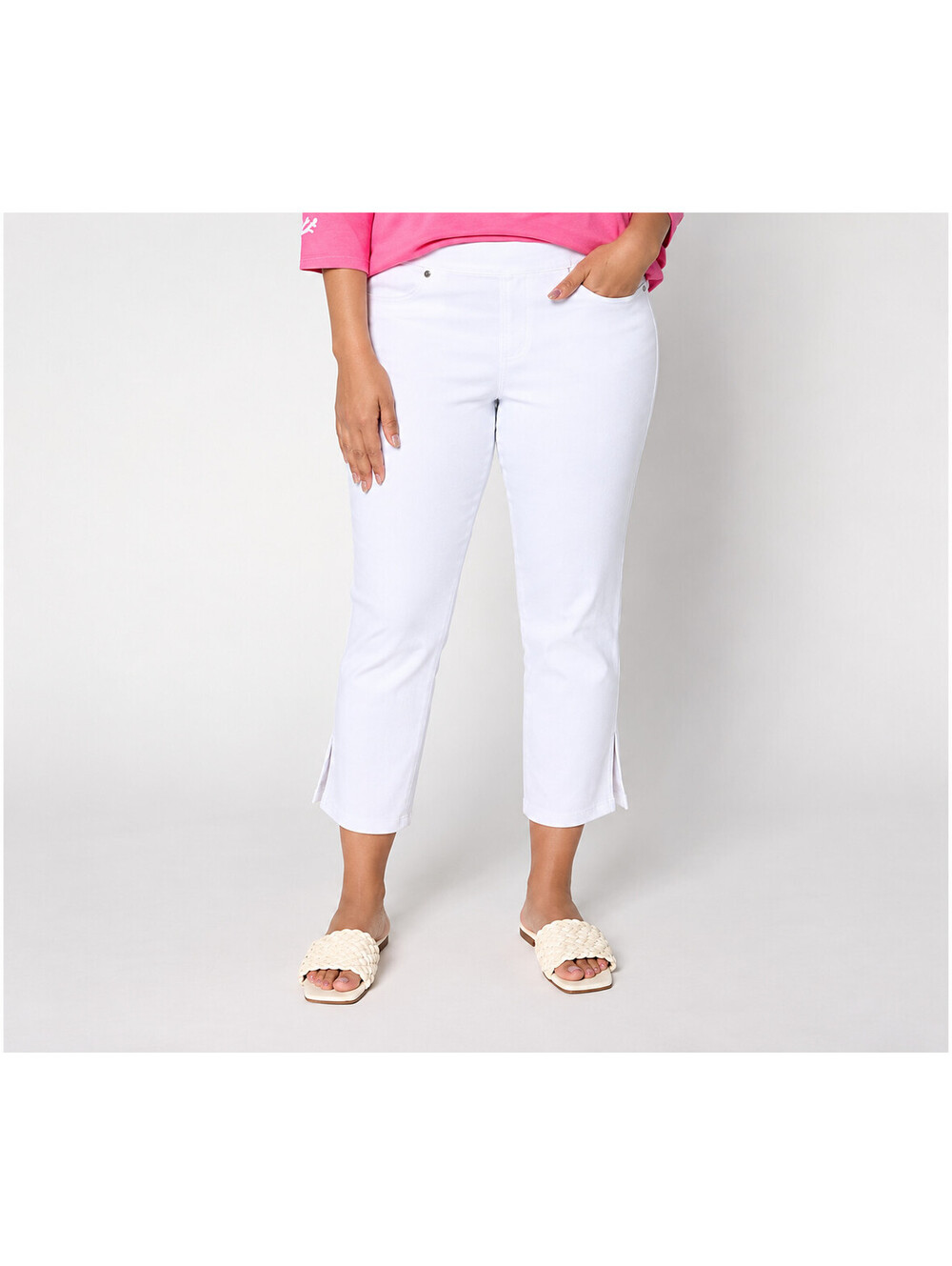Belle by Kim Gravel Regular TripleLuxe Twill Vented Crop Jeans White, Size 4